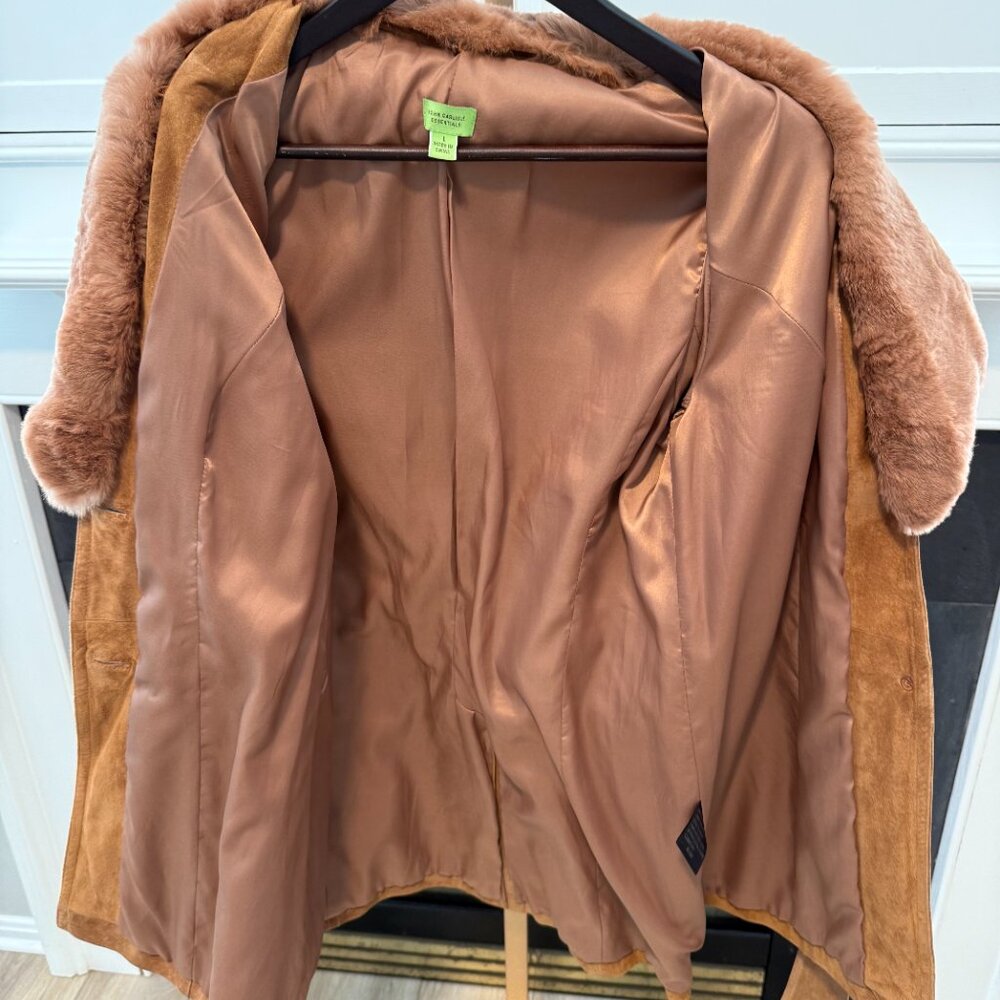 🤎 Suede Leather Coat w/ Faux Fur Collar 🤎 - Picture 3 of 9